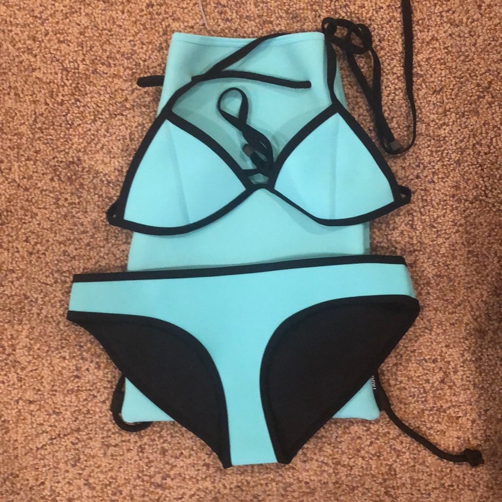 Triangl swimwear blue neoprene bikini set
